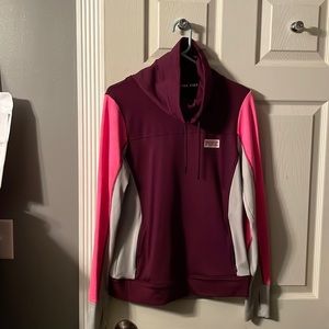 Vs pink ultimate cow neck pull over with key hole sleeves and front zip pockets